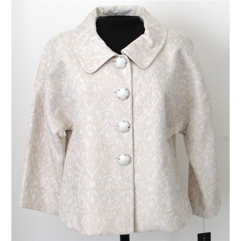 Rafaella Womens Jacket Off White Cream Gold Metallic Size 8P 8 Petite NEW TAG